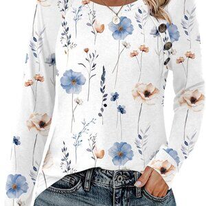 Long Sleeve Womens Tops Dressy Casual Shirts Blouses Button Decor Tunic Fall Fas